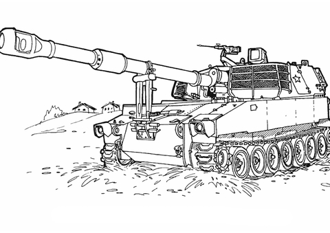 M 109 Howitzer Self Propelled Gun Coloring Page